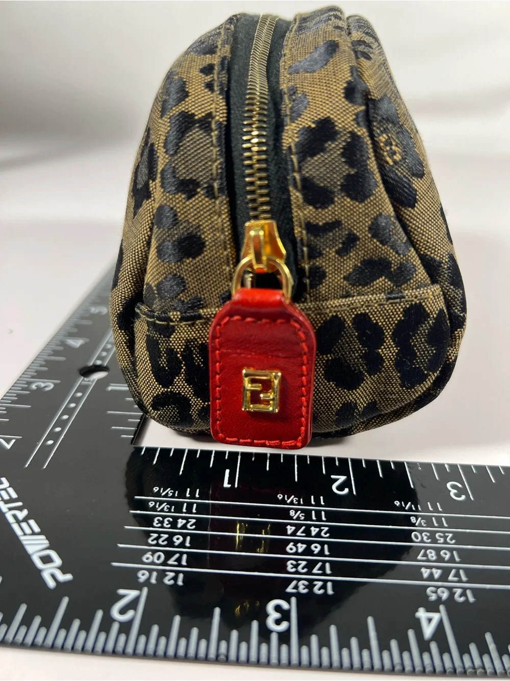 Authentic Fendi Leopard Print Cosmetic Pouch in Tan and Black,